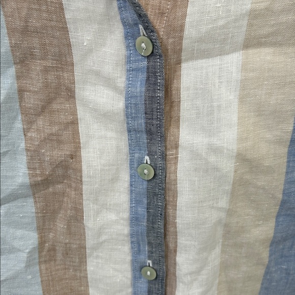 CHICOS No Iron Linen Striped Button Down Tunic Pockets Size 2 US 12 - Picture 8 of 16